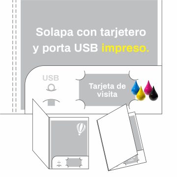 solapa con tarjetero y porta usb con impresion